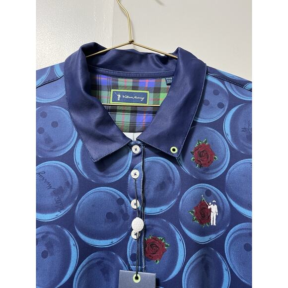 William Murray Big Earner Golf Polo Dress Size 2X Bowling Balls & Roses Blue NWT - Picture 4 of 7